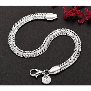 925 Stamp Silver silver Color Flat Woven Braided Chain Bracelet 20CM